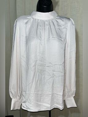 H&M White Mock-Neck Long-Sleeve Women’s Blouse Size M NWT!